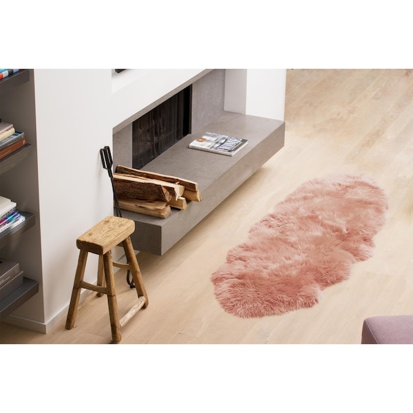 Homeroots 2 x 2 x 6 in. New Zealand Double Sheepskin Rug Pink 294271 - main
